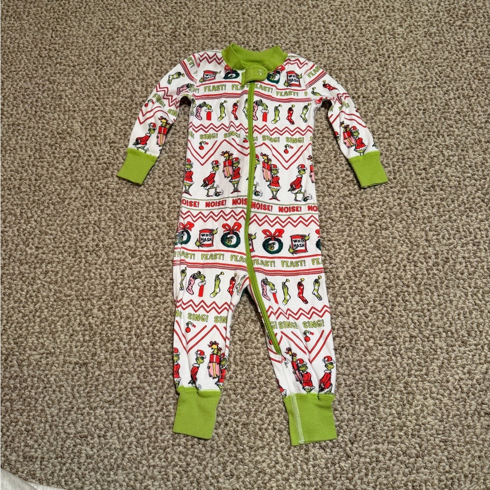 Hanna Andersson Holiday Kids Footie - Green and White Grinch Prit